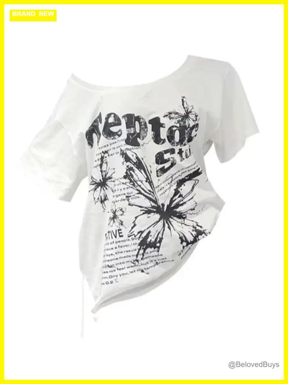 Y2K Off Shoulder Butterfly Graphic Tee Short Sleeve Crop Top